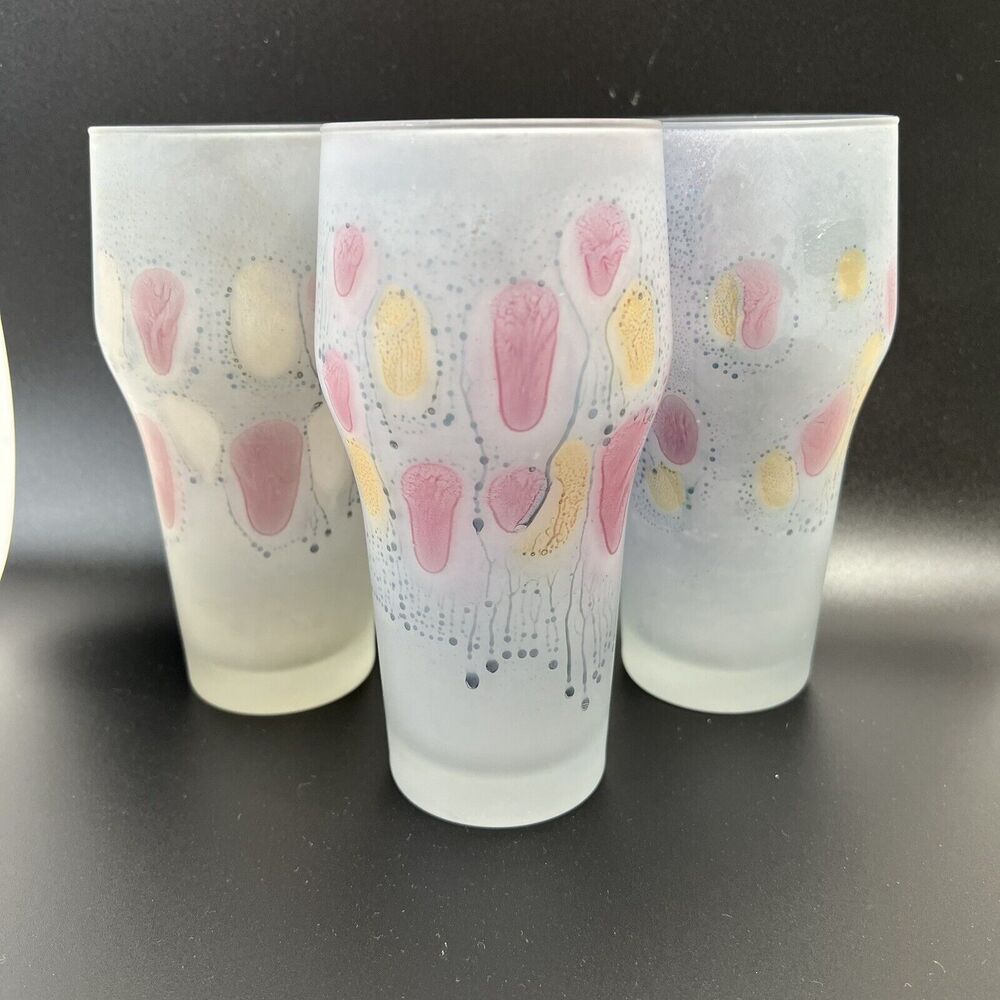 Vintage Hebron Rueven Satin Art Tumbler Glasses Lot Of 3 Art Nouveau‎